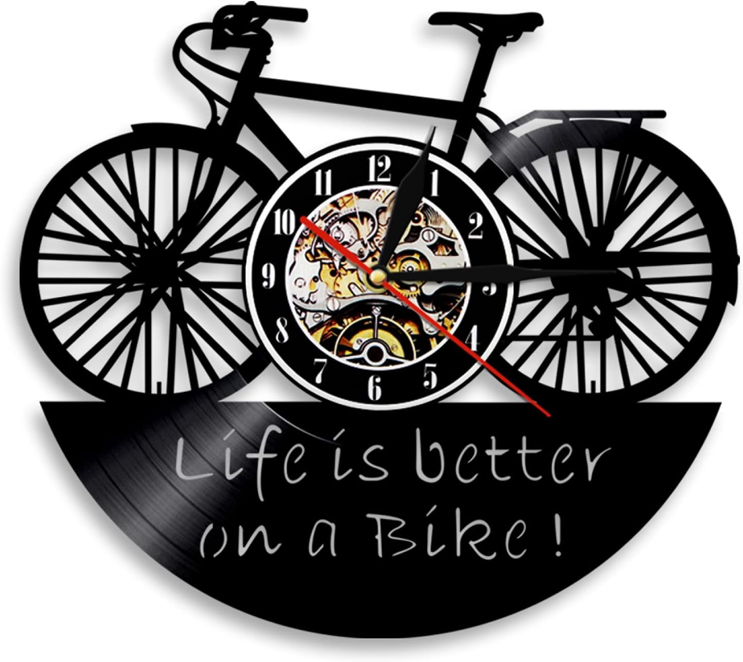 Wall Clock Life is Better On A Bike Art Decoration Clock Vinyl Record Time Clocks Nursery Wall Decor12 inches