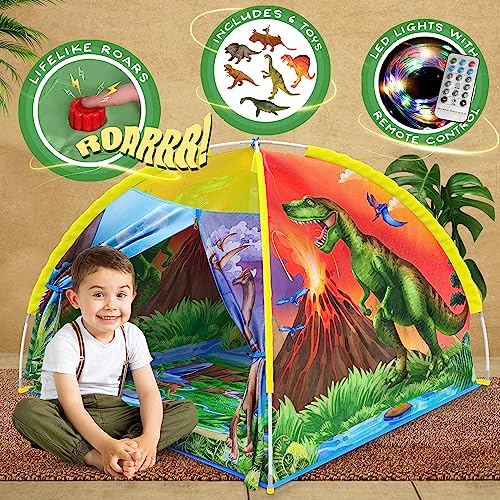 W&O Dino Super Dome with Roar Button, Dinosaur Toys and LED Lights - Epic Dinosaur Tent for Kids Aged 3-12 Perfect for Indoor & Outdoor Adventures