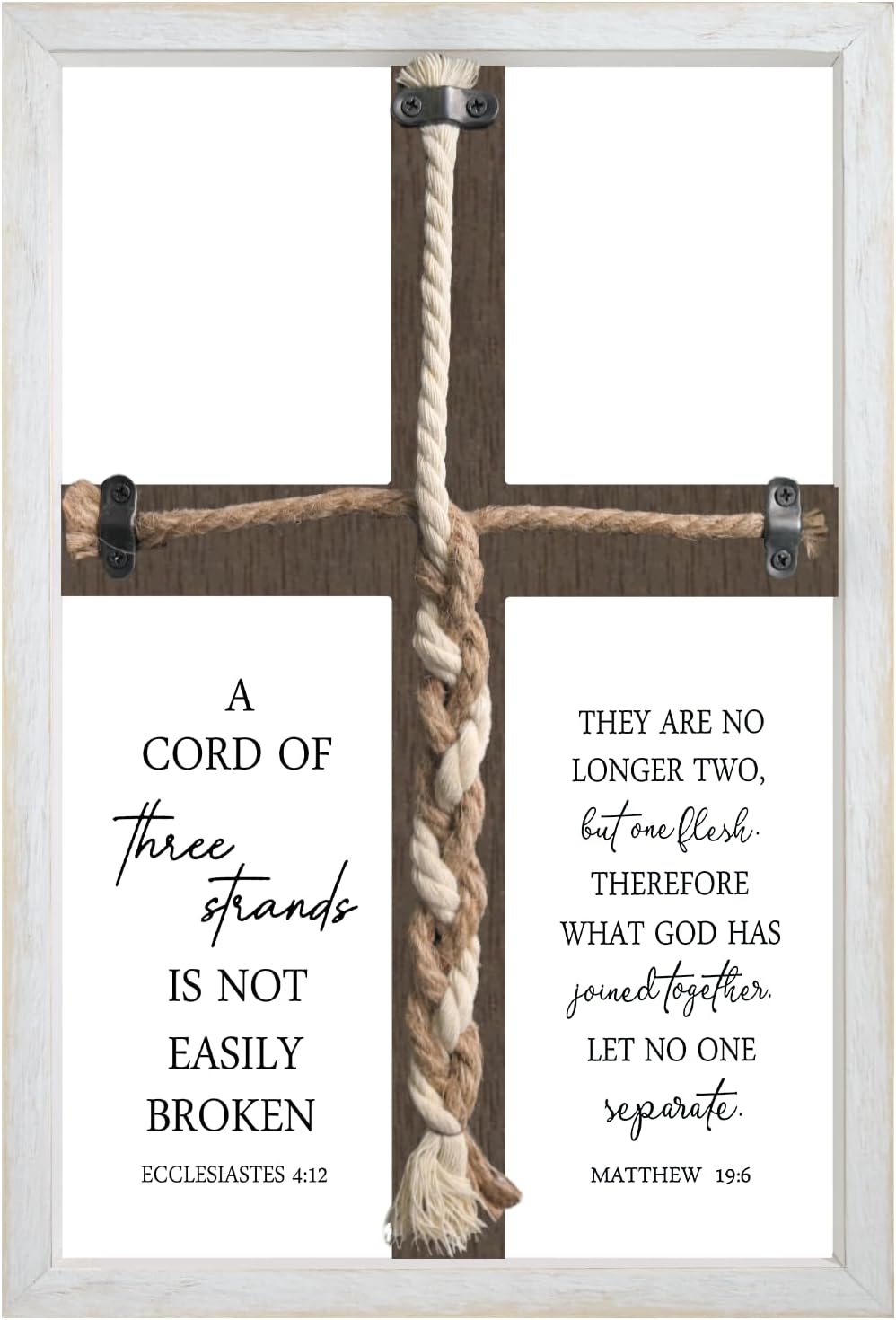 ZZJJHYWGQ A Cord of Three Strands Wedding Ceremony Unity Wall Decor Art 15"X10" Cross Braid Scripture Ecclesiastes 4:12 Sign for Couple Anniversary Christian Love Quotes Catholic Marriage (White)