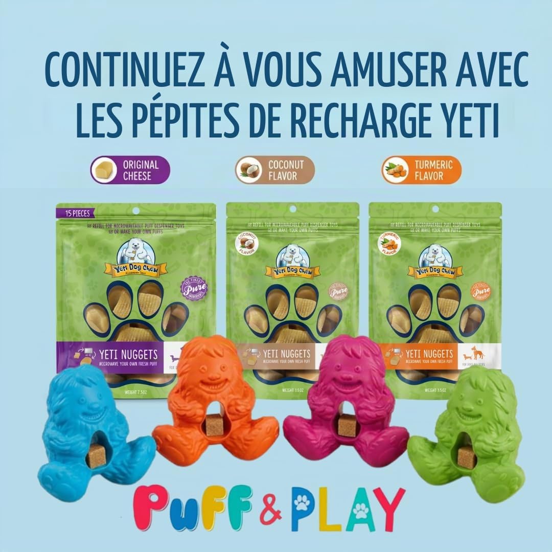 Yeti Puff and Play – Jouet interactif pour chien – Distributeur de friandises – Jouet à mâcher stimulant amusant pour la dentition, l'entraînement comportemental, apaisant l'anxiété, pour les mâcheurs