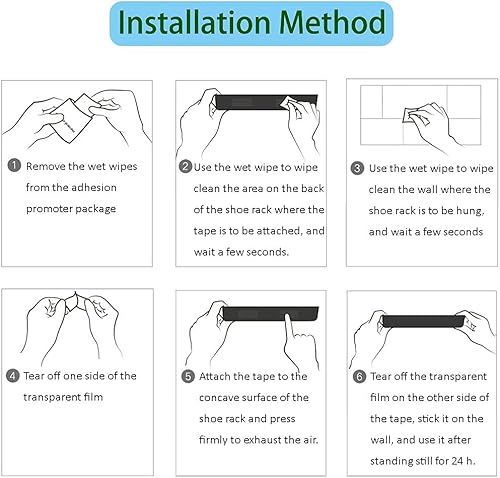 Miniatura 4 de Zapatero montado en la pared con tiras adhesivas para colgar, organizador de zapatos colgante para baño, ganchos de zapatos de puerta, estante
