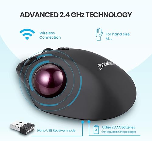 Miniatura 5 de Perixx 11568 Perimice-717 - Ratón inalámbrico de Trackball, Trackball integrado de 1.34 pulgadas con función de señalización, 5 botones
