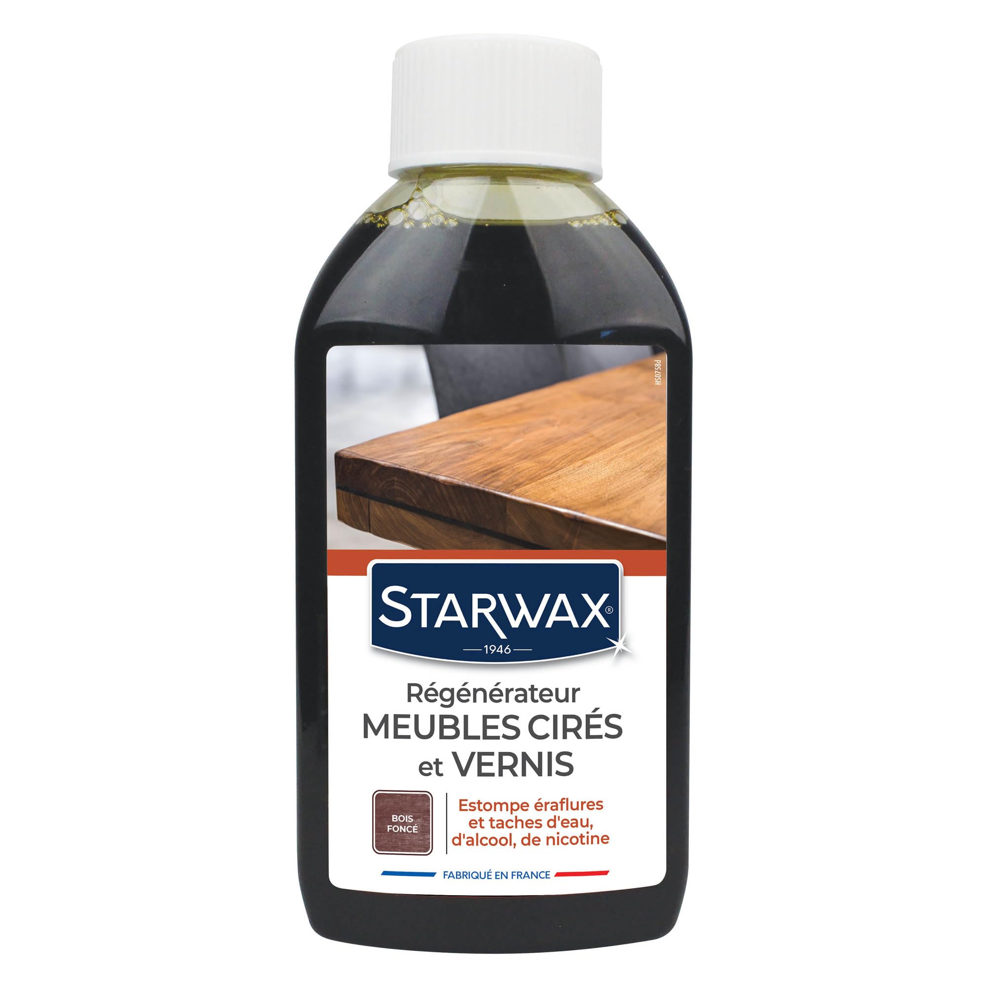 STARWAX - Régénérateur Meubles Cirès et Vernis - Estompe Eraflures et Taches - Nettoie, Ravive la Teinte et Redonne l'Eclat - Teinte Bois Foncé - Fabriqué en France - 250 ml