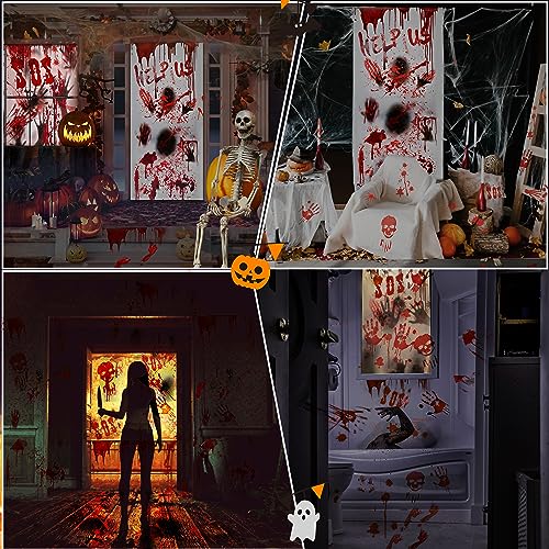 Halloween Deko Gruselig Fensterbilder Fensterdeko: Horror Groß Halloween Deko Fenster Sticker Tür Wand Dekoration Wiederverwendbare Blut Aufkleber für Innen Outdoor Garden Haunted House Zombie Party