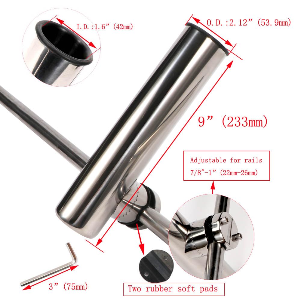 Lot de 2 supports de canne à pêche en acier inoxydable pour rails de 2,2 cm à 2,5 cm