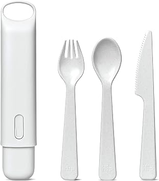 Hip Cutlery Set - Reusable Utensils with Portable Travel Case for Storage - Eatware for Lunchboxes, Picnics, Camping, More - BPA Free & Recyclable - Includes Knife, Fork and Spoon - Cloud