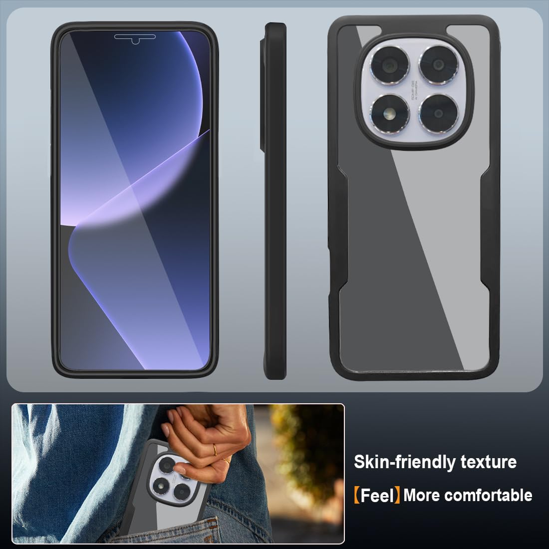 HAOYE Cover per Xiaomi Redmi Note 14 Pro+ Plus 5G con Proteggi Schermo, Trasparente Custodia 360 Gradi Silicone TPU e PC Doppio Strato Protettiva Case Bumper. Viola
