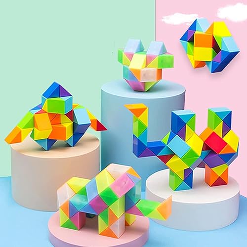 Miniatura 5 de 1 pieza de juguete de serpiente Fidget Cube Twist Puzzle 24 cuñas, gran tamaño arco iris mágico serpiente juguete juguete de cerebro teaser relleno