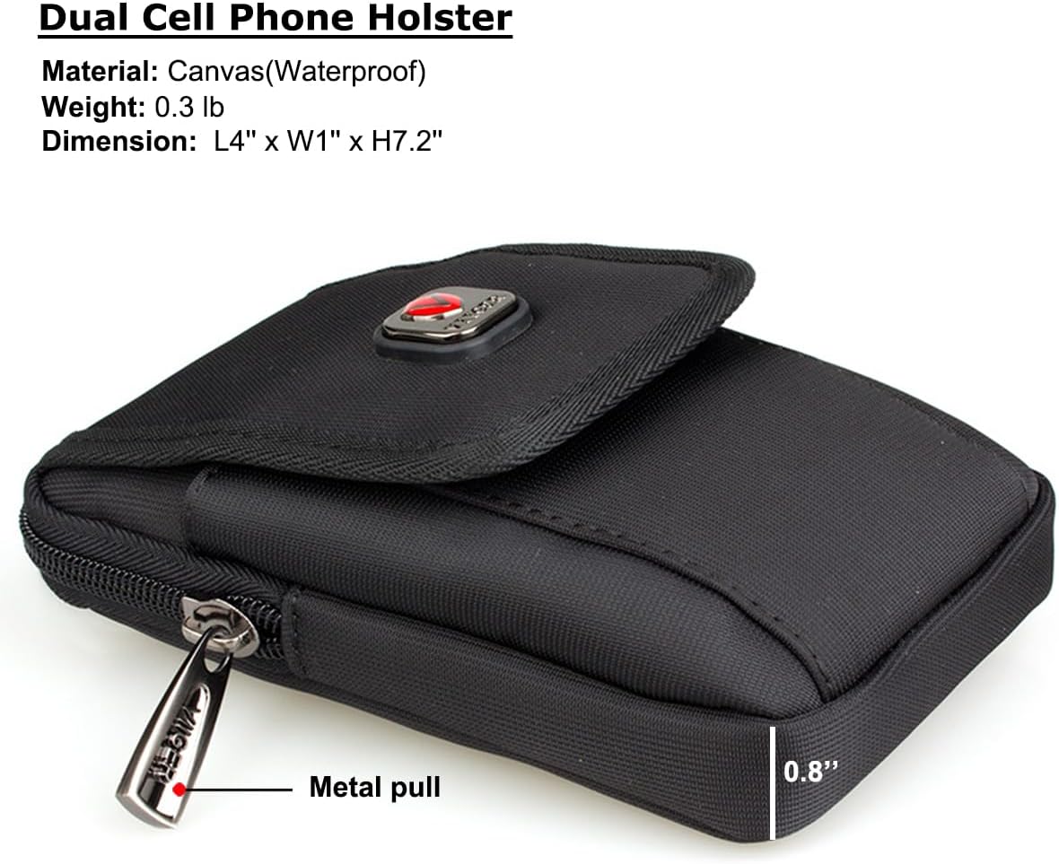 VIIGER Multipurpose Canvas Vertical Smartphone Pouch Cell Phone Holster Belt Clip Bag Hip Waist Bag Pack with Belt Loop Carabiner for iPhone 6 6S Plus Samsung Galaxy S8 Plus