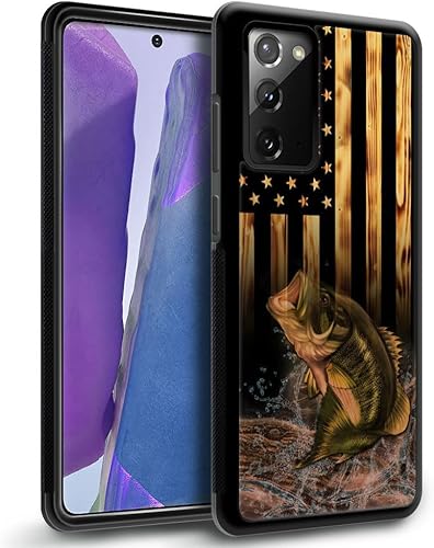 Miniatura 2 de DJSOK Funda compatible con Samsung Galaxy Note 20, diseño de madera con diseño de peces de bandera estadounidense + funda protectora de silicona