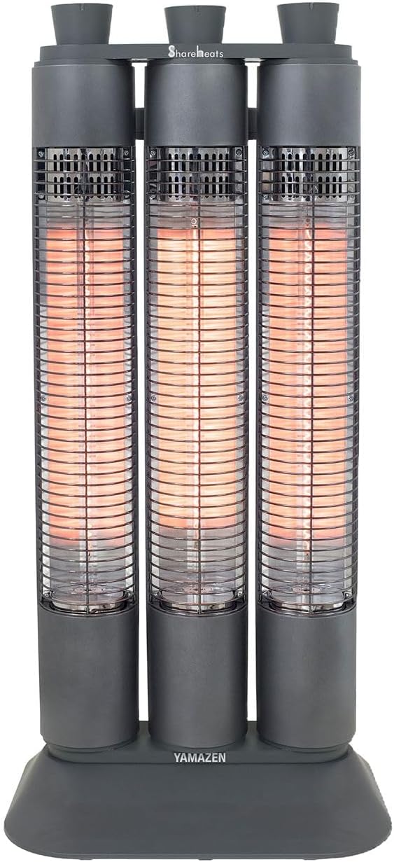 [山善] 遠赤外線カーボンヒーター ワイドレンジ 3本管 1200W 左右首振り スポット＆ワイド照射 広範囲に暖かさのキープ ガン