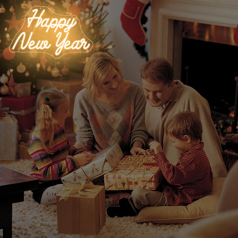 Neonowy znak "Happy New Year", zasilany bateriami, na Nowy Rok, dekoracja imprezowa, LED, szczęśliwego Nowego Roku, do domu, dekoracji ścian, sklepu, bożonarodzeniowych lampek okiennych