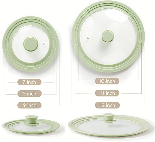 Miniatura 2 de J&C LIFE Tapa universal para ollas y sartenes se adapta a utensilios de cocina de 10, 11 y 12 pulgadas, tapa de vidrio templado con anillo de