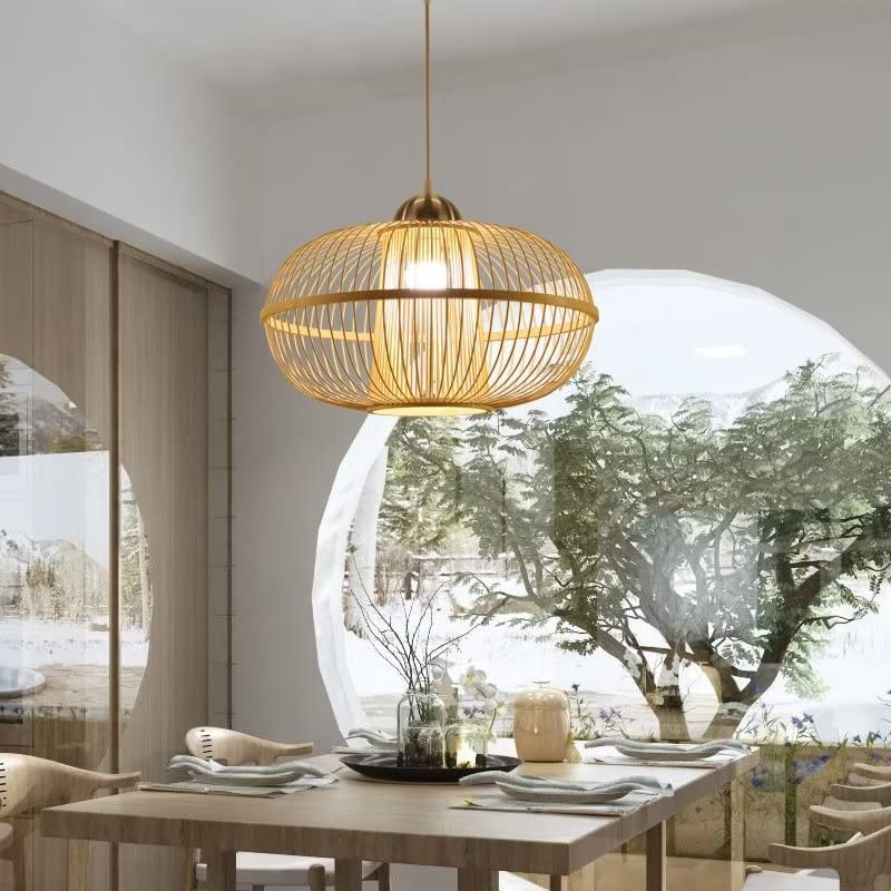 Lampada A Sospensione Bambù Lampadario A Forma Di Cappello Paralume in Vimini Intrecciata Rattan Stile Naturale Creativo E27 Lampadas Per Camera Da Letto Sala Da Pranzo Soggiorno Cucina,70cm