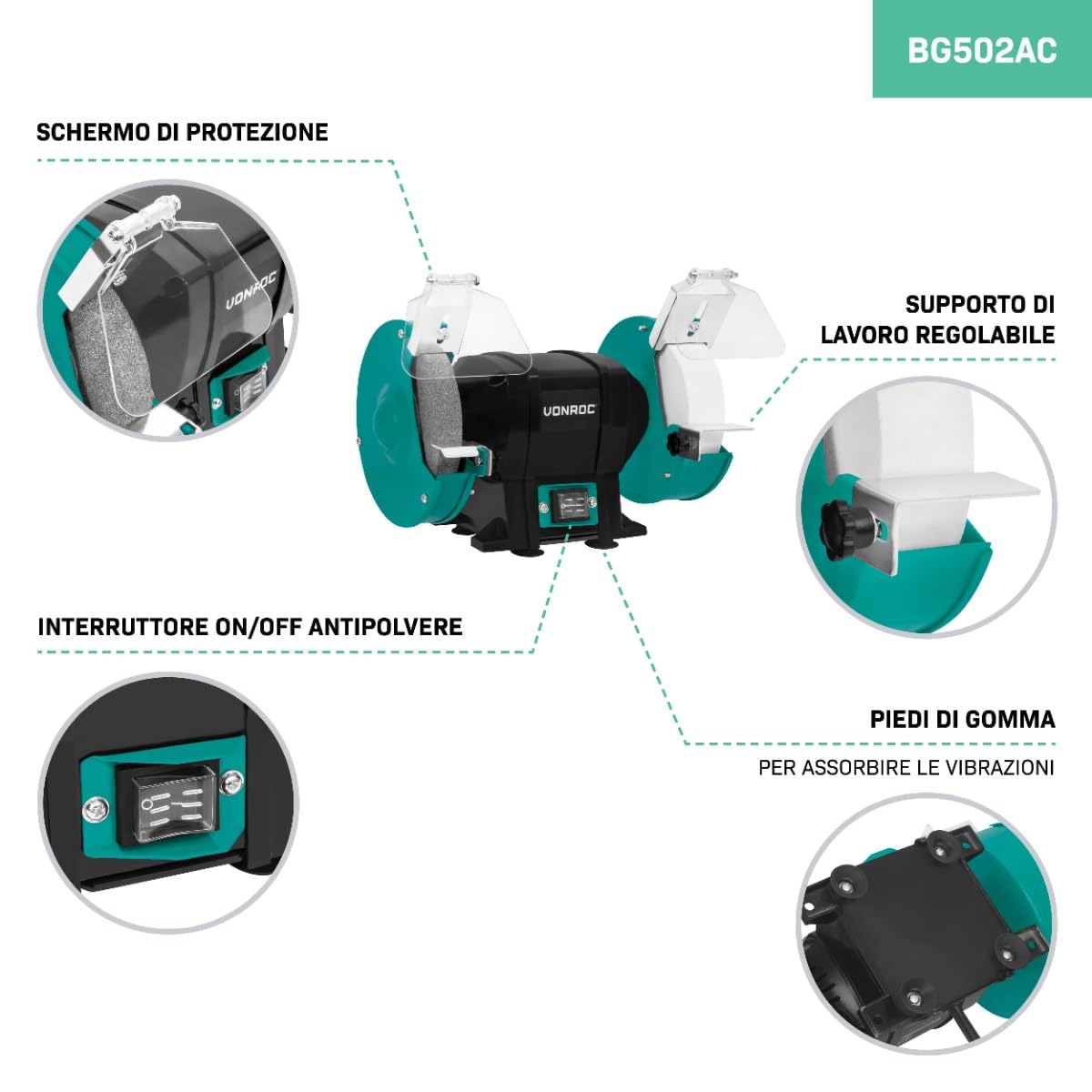 VONROC Amoladora de banco 250W – Ø150mm