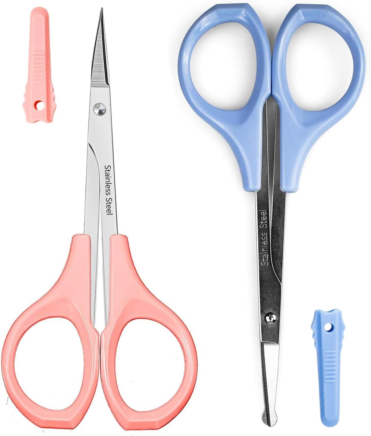 2 Pcs Eyebrow Scissors for Women， Small Scissors Beauty for Facial Hair, Beard, Ear, Nose, Moustache， Stainless Steel