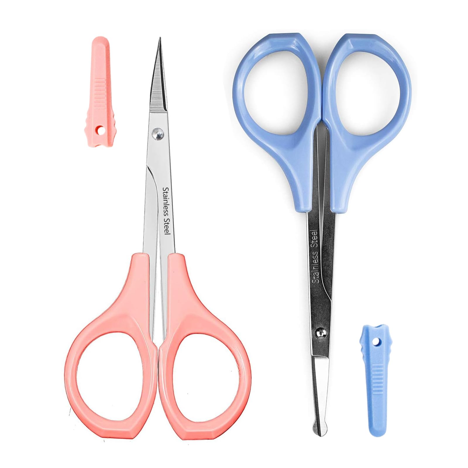2 Pcs Eyebrow Scissors for Women， Small Scissors Beauty for Facial Hair, Beard, Ear, Nose, Moustache， Stainless Steel