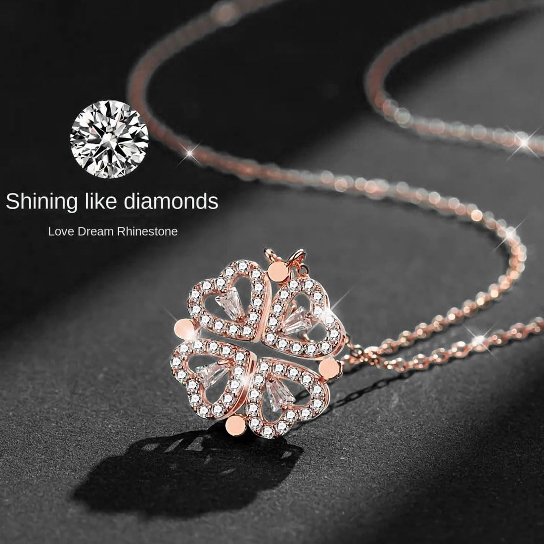COLLANA DONNA IN ACCIAIO CON QUADRIFOGLIO CON CRISTALLI BIANCHI