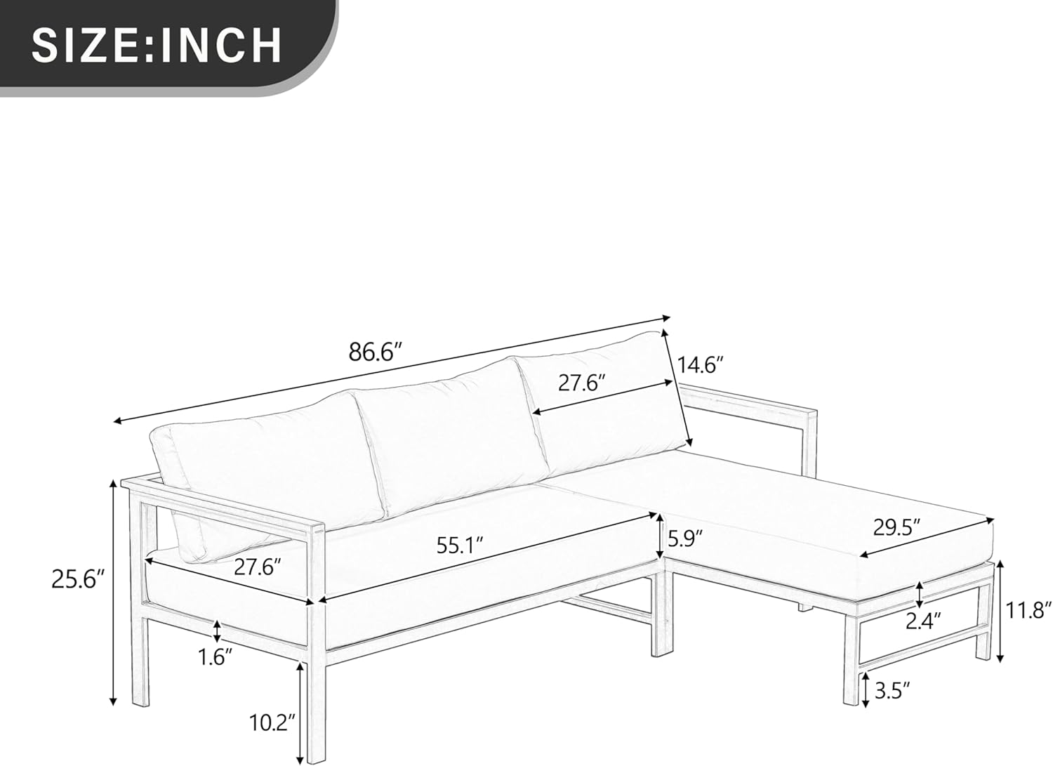 Outdoor L-Shaped Sectional Sofa, Weather-Resistant Modular Couch Set with Removable Cushions, Chaise Lounge Sofa for Patio Balcony Garden (Gray) | Weather-Resistant, Sectional Sofa, With Cushions, Ergonomic Design, Easy Assembly