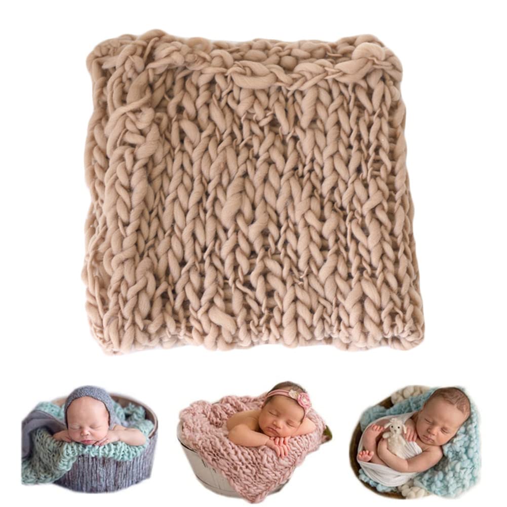 Photo 1 of **CREAM/ WHITE COLOR*** Coberllus Newborn Baby Photo Props Blanket Handmade Knitted Twist Wrap Posing Aid Backdrops for Boy Girls Photography Shoot (Camel Color)