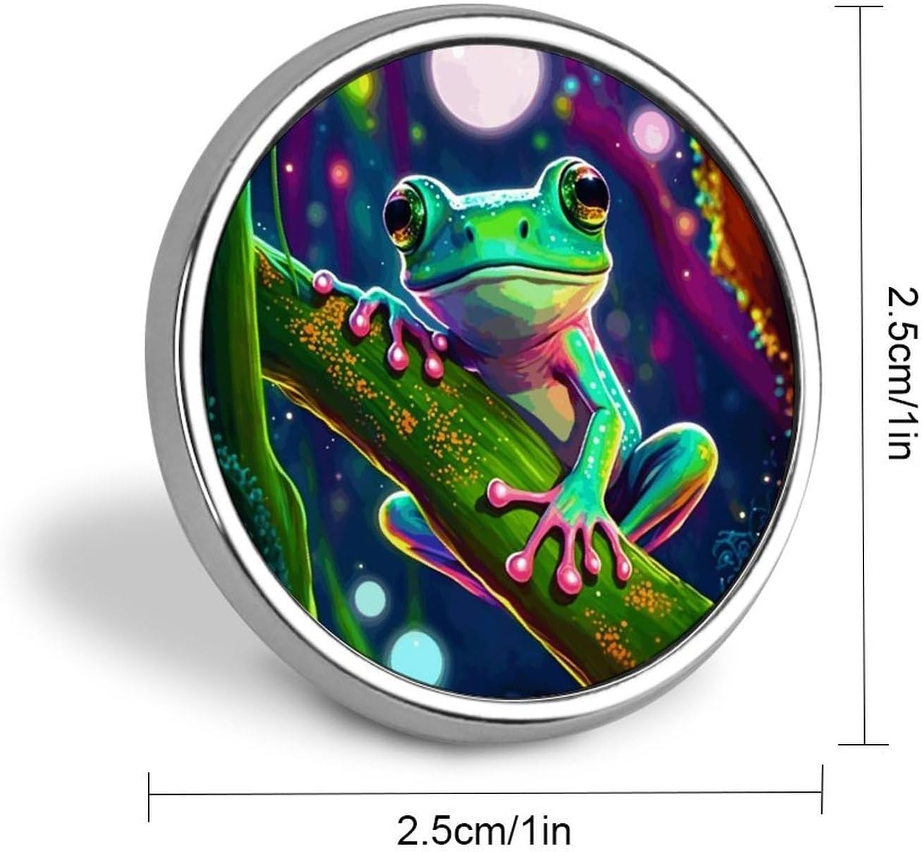 Aluminum Alloy Lapel Pin Round Backpack Pins, Fluorescent Tree Frog image 2