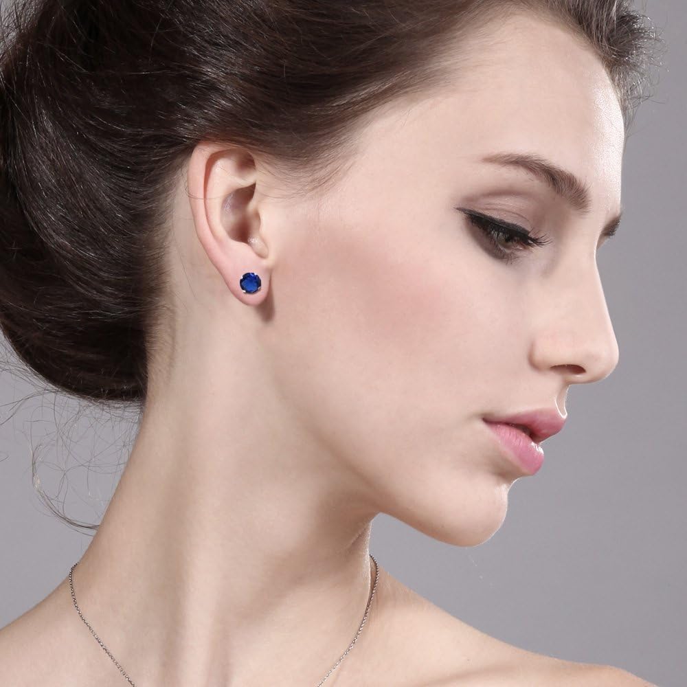 Gem Stone King Round Stud Earrings For Women Men | 925 Sterling Silver | Round 6MM | Gemstone Birthstone | Round Genuine Birthstone Solitaire Stud Earrings | Fine Jewelry Gifts for Her Mom Women Wife