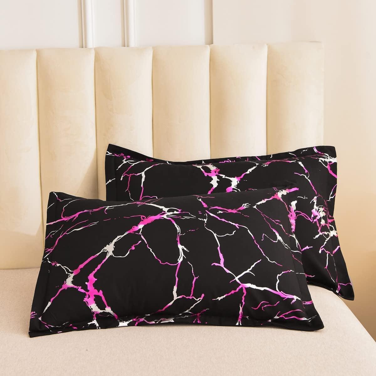 NTBED Black Pink Silver Metallic Marble Comforter Set Queen,Soft Lightweight Microfiber Brushed Quilt Bedding Sets with 2 Pillowcases