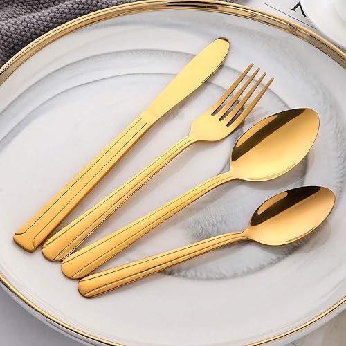 Miniatura 4 de BuyGo - Juego de cubiertos de 32 piezas para 8 vajillas de acero inoxidable, incluye cuchillo, tenedor, cuchara, cucharilla, apto para lavavajillas