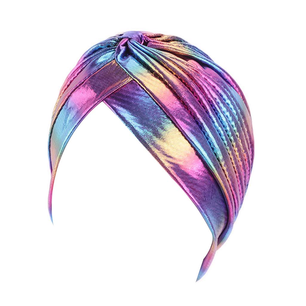 Khzen Women's Aa Rainbow Metallic Arab Turban Hat Twisted Front Pleated Headwrap Hijab Hair Loss Chemo