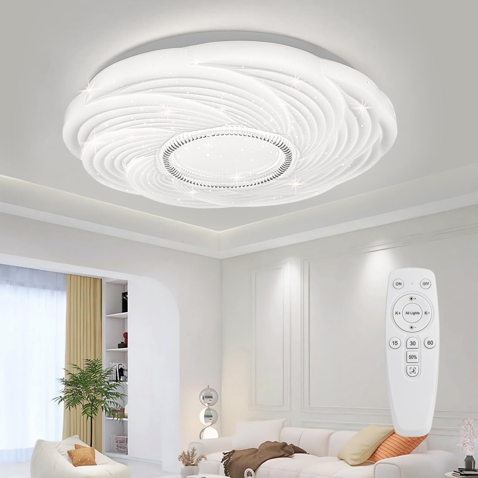 OOWOLF LED Ceiling Light, Dimmable 3000K- 6500K Round Ceiling Lights, 40W Remote Control Ceiling Lamp, Memory & Timing Function, Night Light Mode, for Indoor Living Room (White 5-3000-6500K) — image 1