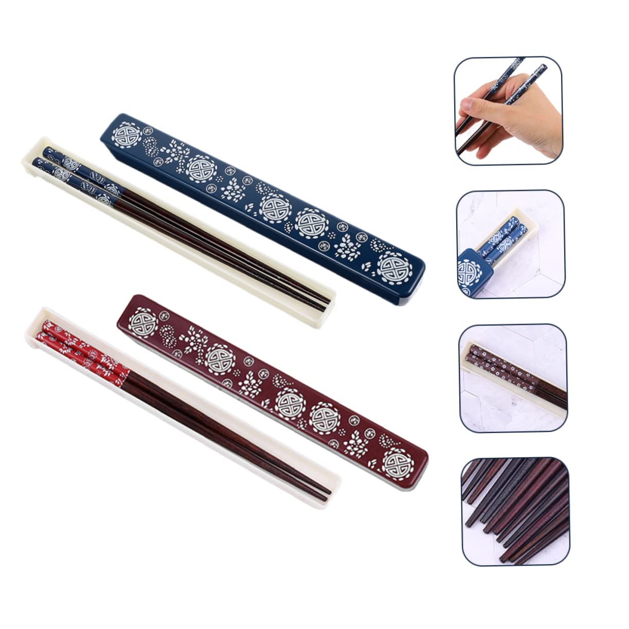 Baguettes Japonaises avec Étui de Rangement, Lot de 2 Sets, Bois Abs