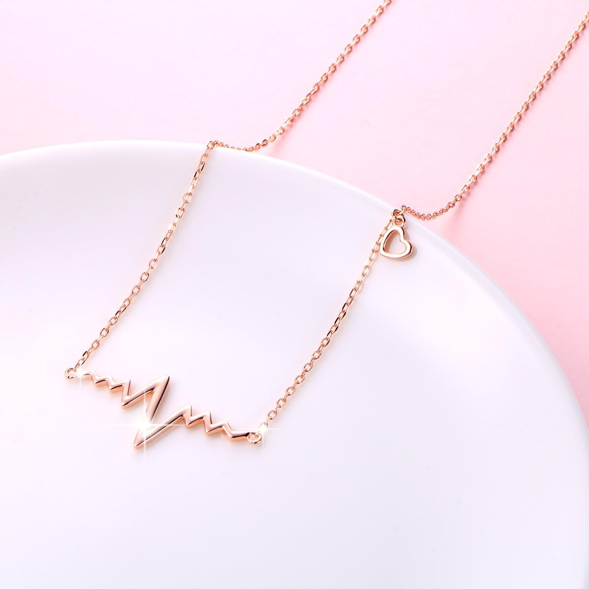 Heartbeat Necklace 925 Sterling Silver Ekg Cute Life Line Heartbeat Love Cardiogram Necklace Gift for Women,18"