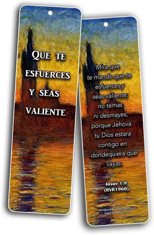 Spanish Bible Inspirational Bookmarks Cards Be Strong (60-Pack)- Jeremías 29:11 Josué 1:9 Salmos 23:4 Sunday School Homeschooling Bible Journal Craft Devocionales Cristianos en Español