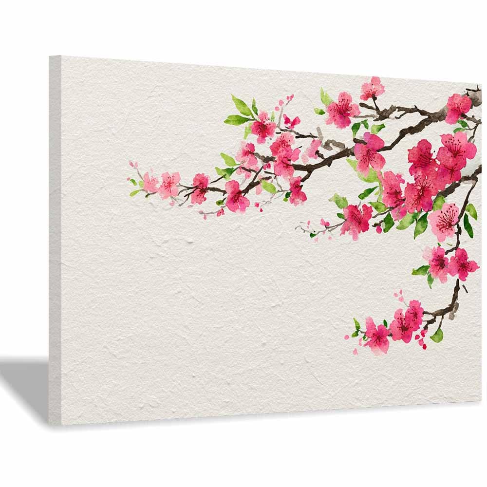 ZAMAEIU Large Nature Canvas Paintings Prints Branch-painted flower Landscape Picture, Modern Living Room Decor, Dining Room Hallway Home Decoration(pink)-60x90cm Framed