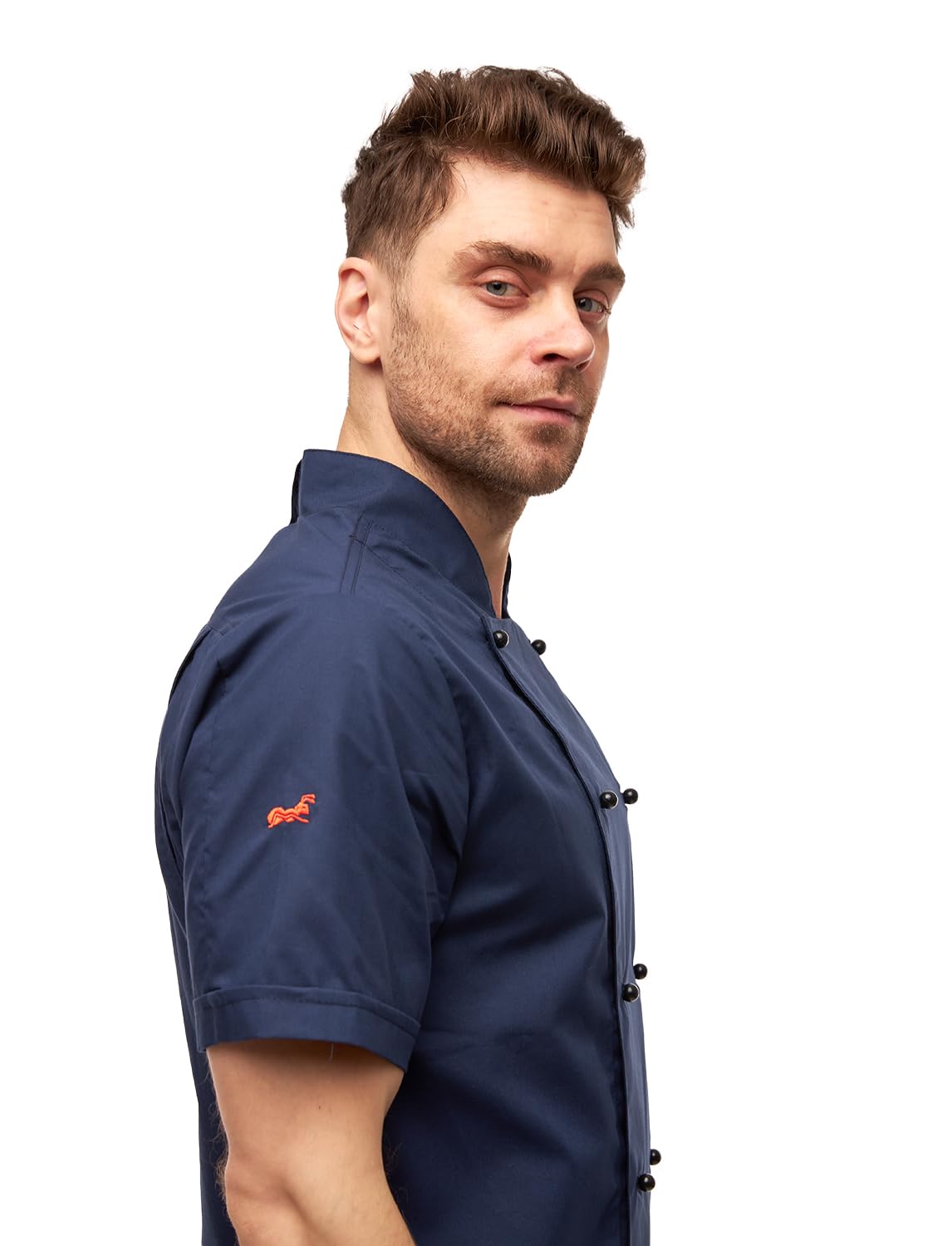 strongAnt easyMove - Chaqueta de cocinero para hombre, manga corta, incluye botones de bolas, corte ajustado, uniforme de cocina