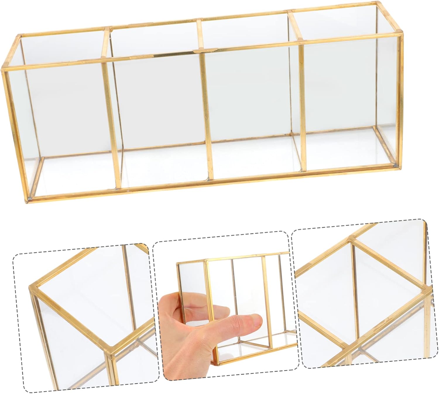 Mobestech Cosmetic Organizer Makeup Storage Box Glass Compartment Jewelry Organizer Tray for Skincare and Beauty Products