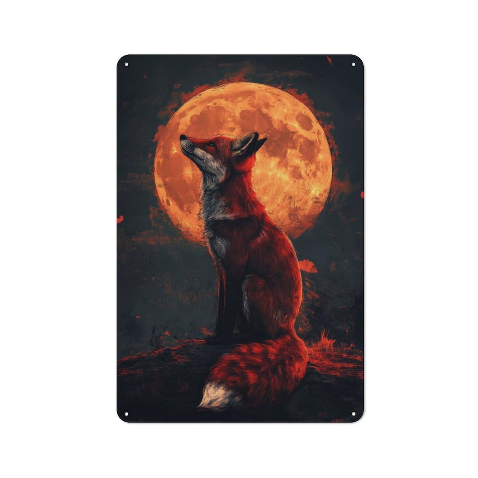 Junmoney Japanese Red Fox Tin Sign 30X20cm With For Home Bar Wall, Vintage Decor, Wall Decoration For A Recently Updated Home Bar