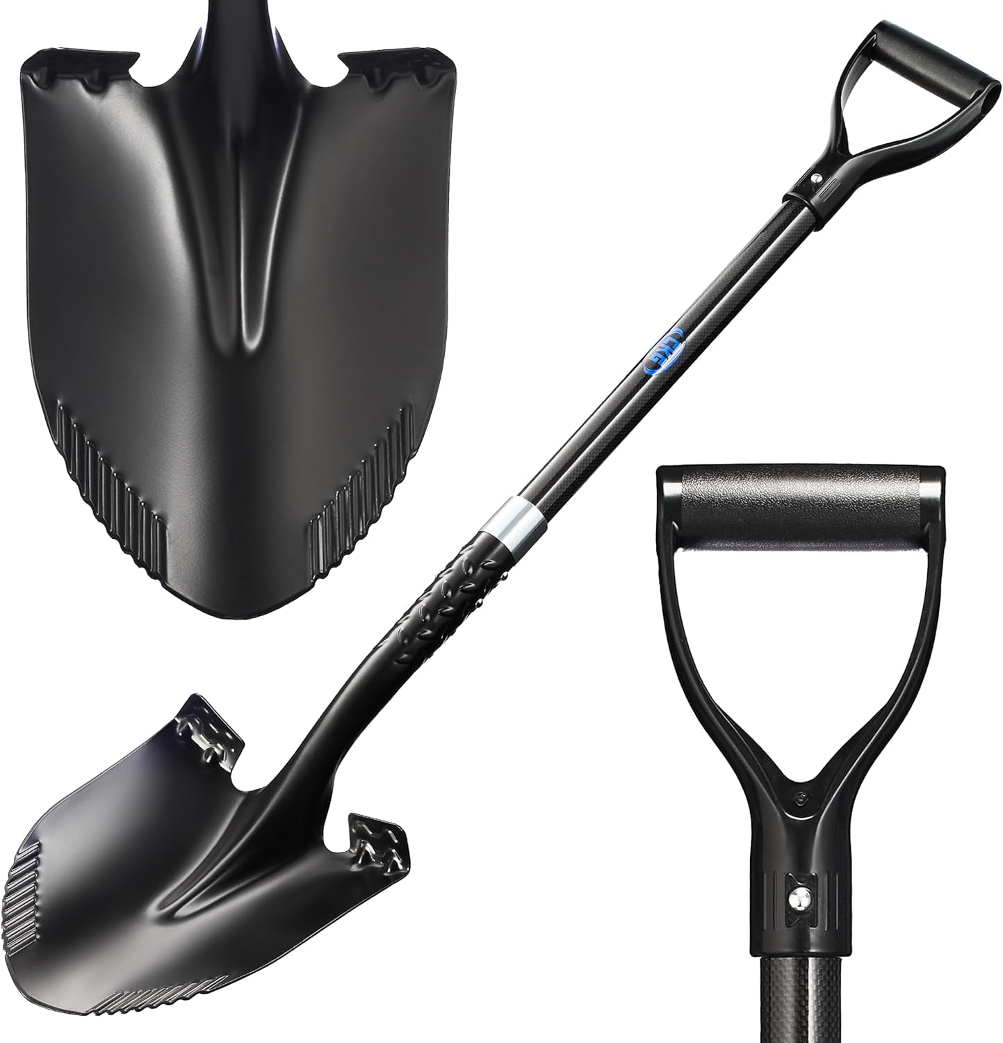 CKG Pala da giardino in carbonio per scavare 100 cm, resistente pala da giardinaggio con lama rotonda e comoda pala a D per giardinaggio, paesaggistica, costruzione, lama rotonda