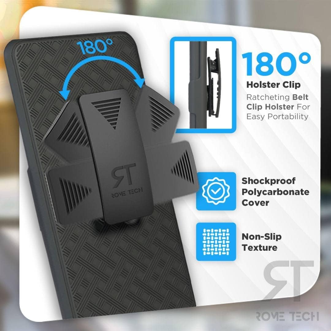 Designed for Samsung Galaxy S22 Ultra Case with Belt Clip Holster - Kickstand Cover Phone Case - Black - Image 3