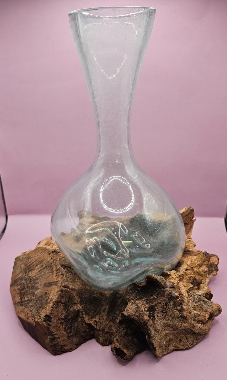 Eoqifjm As Shown In The Picture Captured Nature: A Teak Root And Molten Glass Art Vase