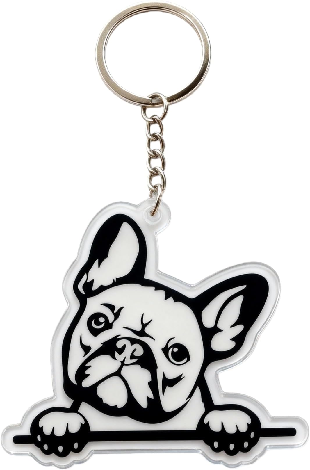 French Bulldog Keychain, Acrylic Dog Charm with Metal Ring, Cute Tilted Head Design, Lightweight Accessory for Keys and Bags