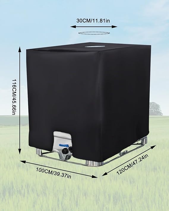IBC Tank Cover 1000L IBC Container Accessories Water Tank UV Protection Film Rain Barrel Cover Protective Tarpaulin Rainwater Tank Suitable for 1000L IBC Tank Container Cover (120 x 100 x 116 cm)