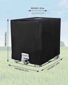 IBC Tank Cover 1000L IBC Container Accessories Water Tank UV Protection Film Rain Barrel Cover Protective Tarpaulin Rainwater Tank Suitable for 1000L IBC Tank Container Cover (120 x 100 x 116 cm)