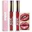 eevpct 2Pcs Mauve Red & Wine Red Matte to Glitter Liquid Lipstick Set Kit for Women Long Lasting Glossy Metallic Shimmer Sparkle Lipstick Lip Gloss 2+6
