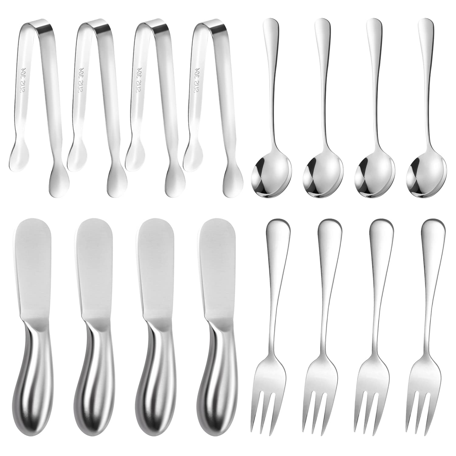 cheese butter spreader knives set 16 pieces stainless steel multipurpose butter knives cheese slicer mini serving tongs forks and spoons for butter spreader