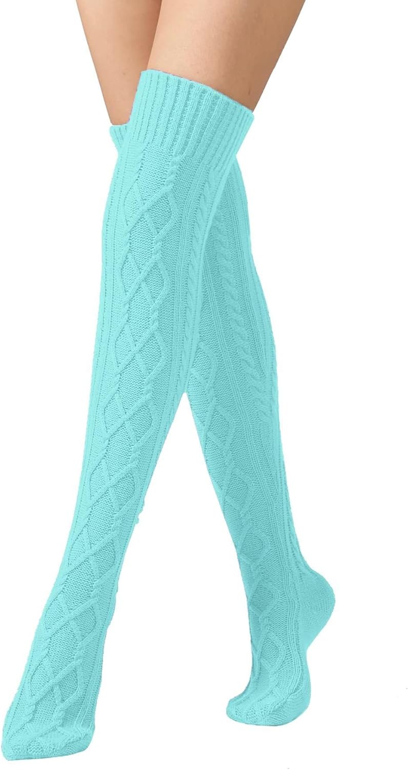 Leoparts Cable Knit Thigh High Socks for Women Over the Knee Boot Socks Extra Long Leg Warmer Winter Stockings