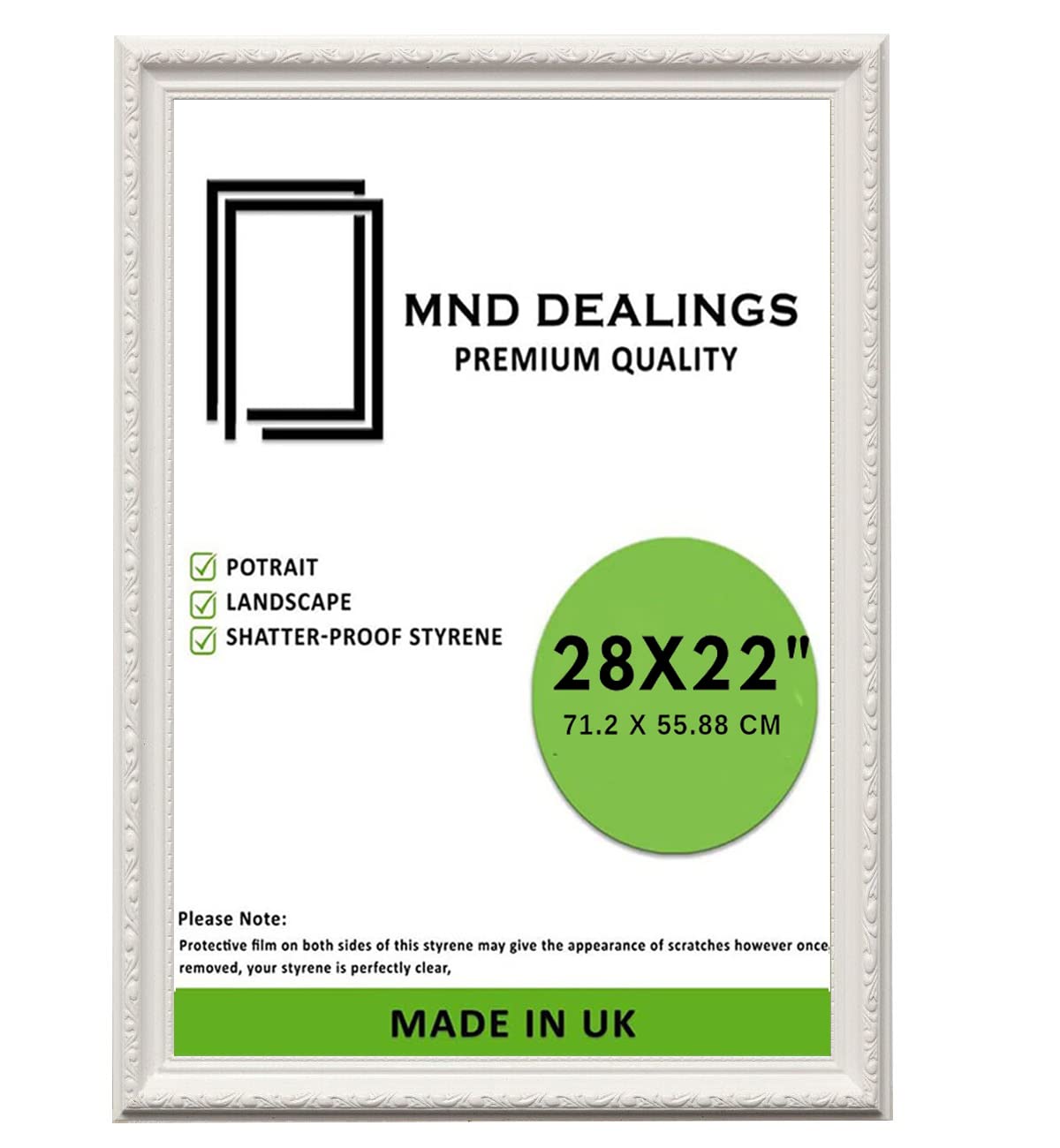 MND Dealings Ornate Shabby Chic White 28X22 (71.12X55.88 CM) Picture/Photo/Poster Frame - Antique Vintage Style โ Styrene MDF Backboard | Gift Wall Art Gallery Decor (White)