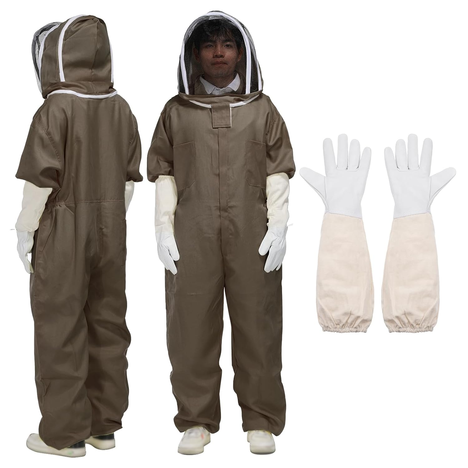 HARFINGTON Bee Suit for Men Women XL Beekeeping Suit Outfit with Gloves and Veil Hood (Jacket, Pants, Gloves) Bee Suits for Adult Backyard Professional and Beginner Bee Keeper,White