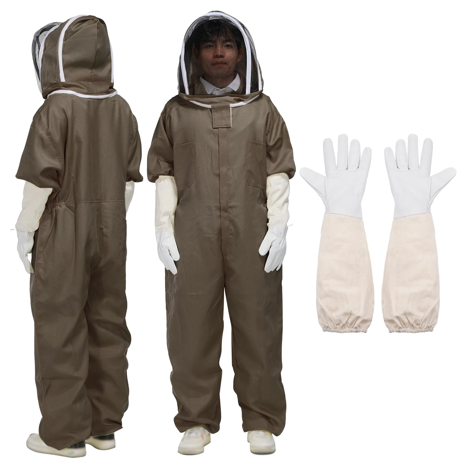 QUARKZMAN Tuta da Apicoltore per Uomo e Donna XL con Guanti e Velo (Giacca, Pantaloni, Guanti) Tute da Apicoltore per Adulti per Principianti e Professionisti, Caffè