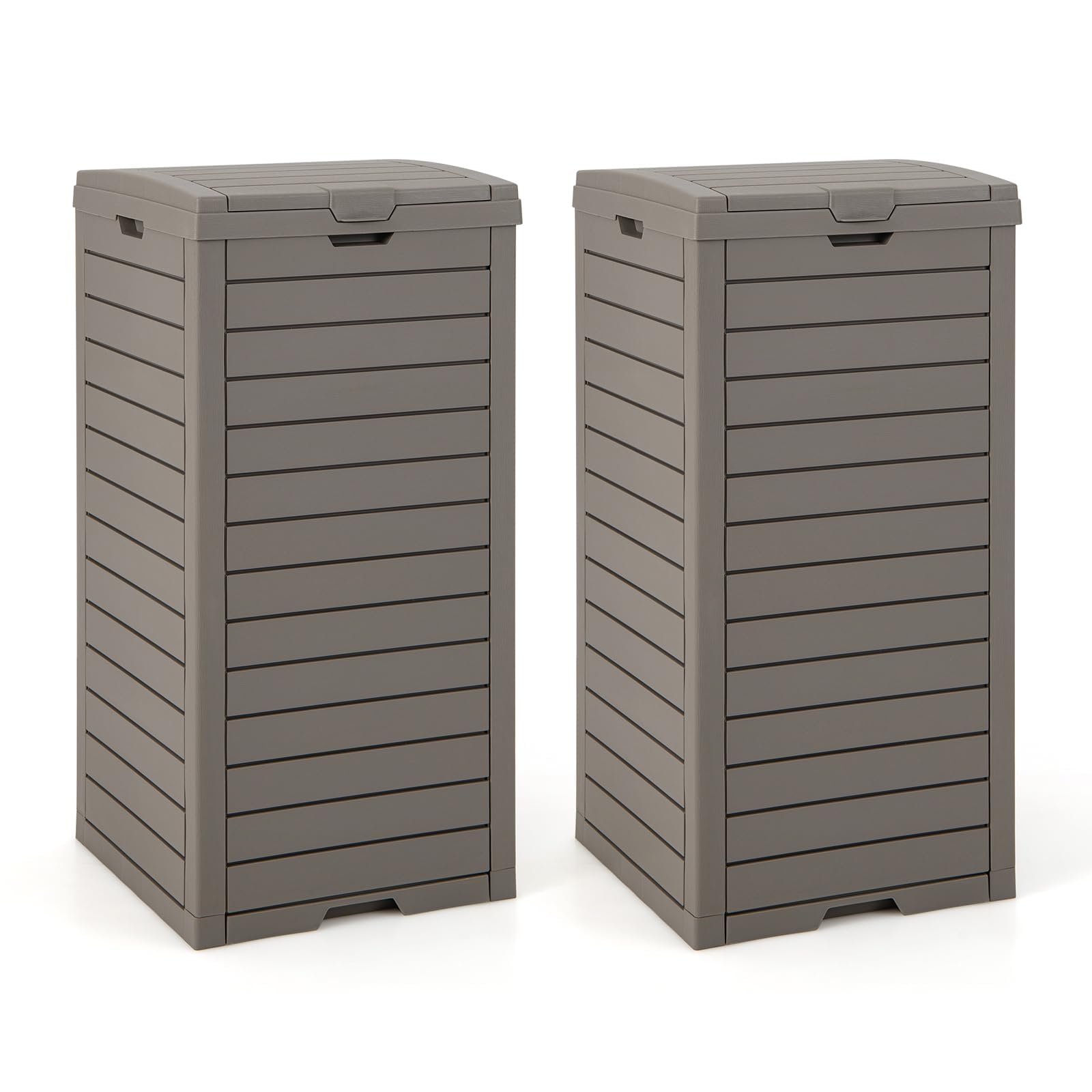 FANTASK Set di 2 bidoni della spazzatura per esterni, 118 l, pattumiera con coperchio, impermeabile con vassoio estraibile e manico, per veranda, cortile, terrazza (marrone)
